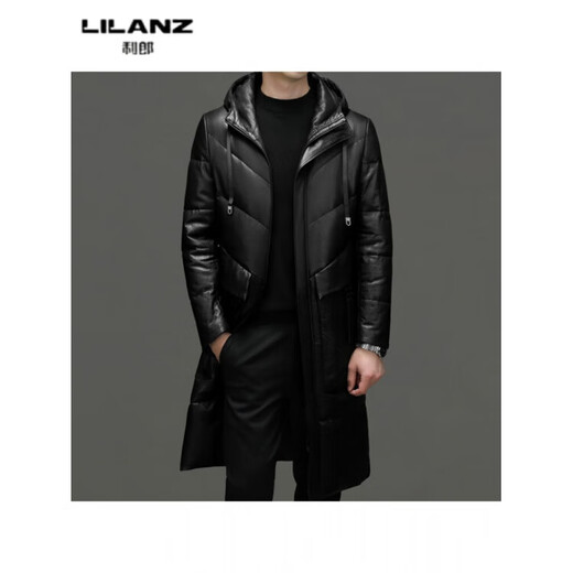 LILANZ利郎真皮羽绒服皮衣男冬季加绒绵羊皮过膝长款连帽休闲保暖外 14XL (165)