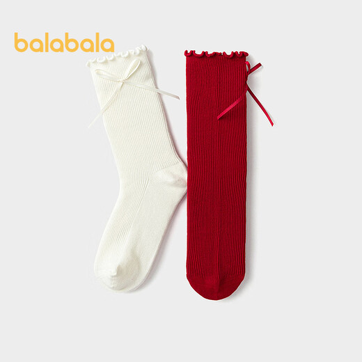 Balabala Children's Socks Spring and Autumn Women's Cotton Socks Mid-Tube Socks Sweet Bow Knot Two Pairs Same Style in the Shopping Mall