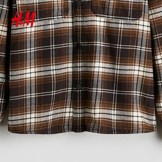 H&M children's clothing children's boys' shirt spring new plaid shirt cotton flannel jacket style shirt 1294610 brown/plaid 165 165/84 (13-14Y)