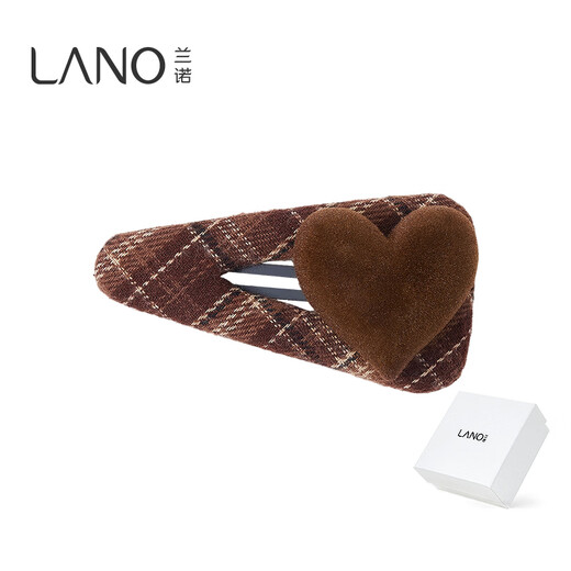 Lannuo velvet love plaid hair clip for women 2025 new high-end side clip forehead bangs clip one-word hair clip dark coffee