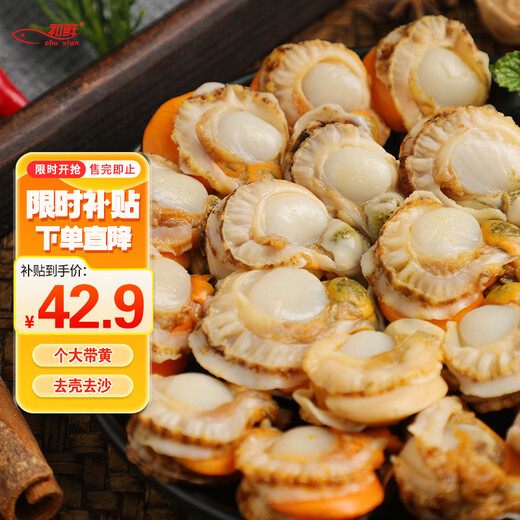 Fresh large frozen yellow scallop meat net weight 2Jin Jin is equal to 0.5kg, about 80-120 pieces of barbecue hot pot ingredients, seafood and aquatic products as gifts