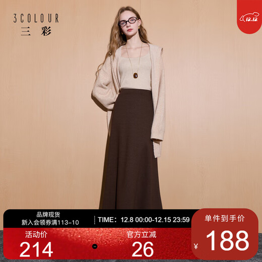 Sancai 2025 new winter style simple and elegant elastic waist skirt temperament commuting A-line skirt long skirt M