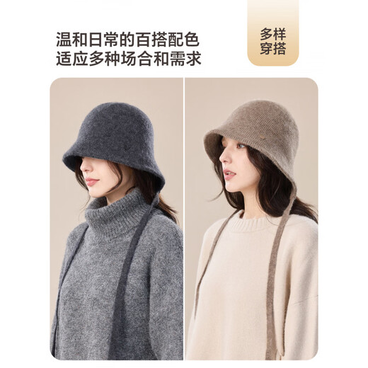 JIUMU Fisherman Hat Women's Autumn and Winter Warm Braid Hat Ear Protection Face Revealing Small Versatile Japanese Knitted Bucket Hat Dark Gray One Size (56-60cm)