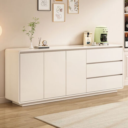 Yong Huan all solid wood cream style sideboard against the wall one-piece modern simple drawer cabinet living room storage cabinet new kitchen cabinet 100x40x80CM# solid wood ecological board thickened backboard anti-collision curved sideboard self-installation