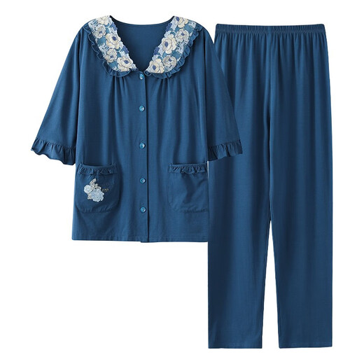 
Banxinle pajamas (Banxinle) women's summer quarter-sleeved trousers mother summer pure cotton thin middle-aged plus size cardigan home clothing set YDL-9905# Women's L/165