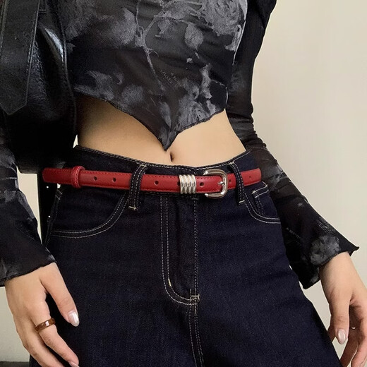 Oein red belt zodiac year women's horse year belt thin style with jeans and skirt decoration simple and versatile narrow waistband Ankola red 103cm