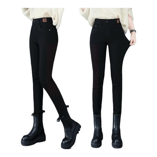 Selection of quality Autumn and winter thickened velvet slimming and warm women's pants with high waist and elastic feet, versatile and slimming black (thick velvet style) L (recommended 100-110 Jin Jin equals 0.5 kg)