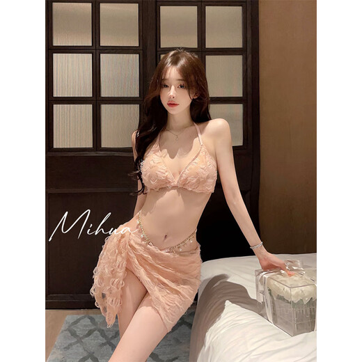 Ono Seven Days Beautiful Swimsuit Women's Bikini Three-piece Set 2025 Sexy Hot Girl Pure Desire Small Breasts Gathered for Seaside Vacation Hot Springs Flesh Pink L