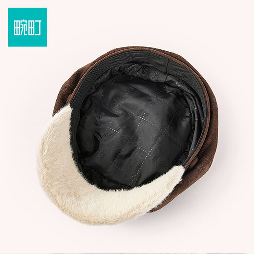 Wanding suede octagonal hat for women in autumn and winter retro British style buckle duck beret newsboy painter hat dark brown one size