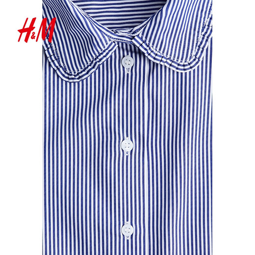 H&M women's shirt 2026 spring new cotton fashionable temperament simple poplin high intelligence shirt 1316432 blue/stripe S 160/88