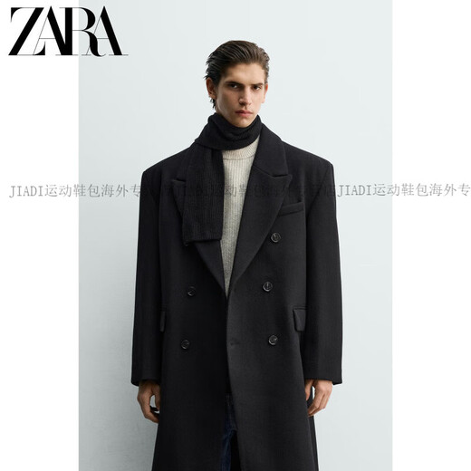 ZARA2025 new winter style men's blended loose double-breasted long coat 5854306 800 official authentic black S (175/92A)