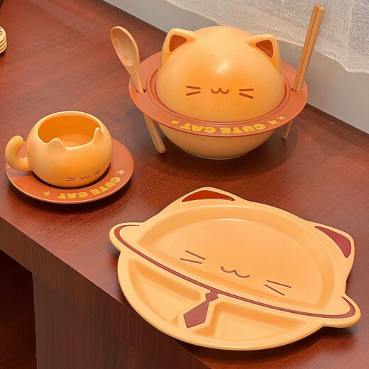 Defang Toast Kitten Instant Noodle Bowl Cute Tableware Large Capacity Covered Creative Home Beautiful Ceramic Bowl Set