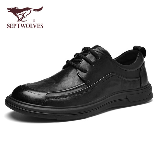 Septwolves men's shoes casual leather shoes soft surface wear-resistant cowhide formal shoes business shoes W8343030604 black 42