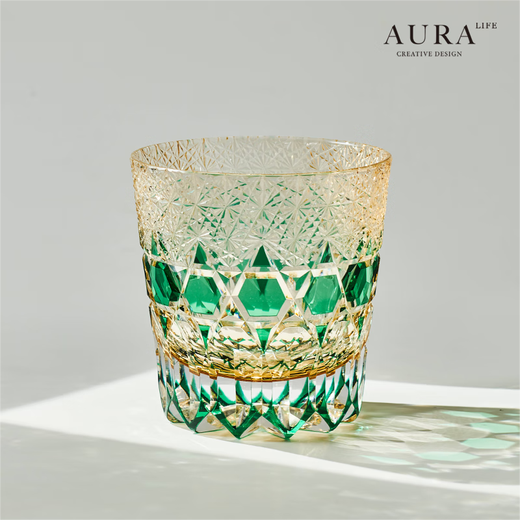 AURA LIFE purple fluorite Edo Kiriko hand-carved whiskey glass crystal glass foreign wine glass purple fluorite exquisite carving gift box 320ml 1 piece