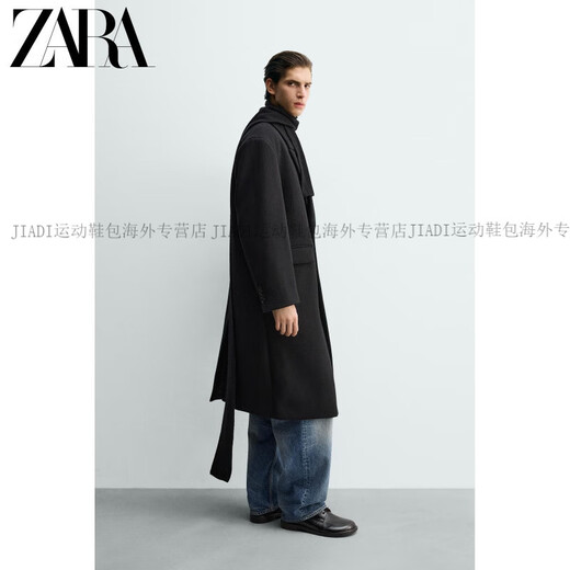 ZARA2025 new winter style men's blended loose double-breasted long coat 5854306 800 official authentic black S (175/92A)