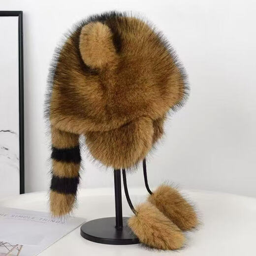 Hot sale in winter. Super cute little raccoon hat with tail. Furry warm thunder hat. American fox hat. Universal. Little raccoon ear protection hat. One size fits all. Universal for children and adults.