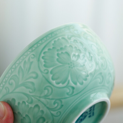 SUSHI CERAMICS Celadon Glazed Ceramic Bowl Flower Blossom Rich Rice Bowl Soup Bowl 6-piece Tableware Set