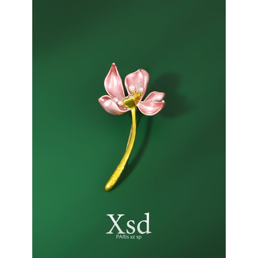 QUAMER Gold Store Model Love Lotus Pink Lotus Brooch Women's High-end Exquisite Oil Drop Flower Chinese Style Corsage Western Pink