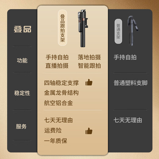 叠品2025新款A6000跟拍云台手持手机稳定器智能防抖直播专用追踪自动360度旋转蓝牙自拍杆拍摄跟踪支架