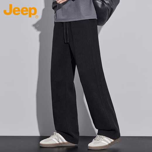 JEEP Jeep casual pants men's autumn and winter thickened straight sweatpants twill warm long pants men's navy blue L