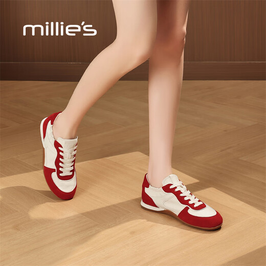 Millies Genuine Leather Soft Sole Virtue Shoes Women's Fashion Zodiac Year Red Casual Sports Shoes Versatile White Shoes Beige 34