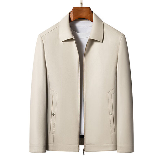 KBXNG Jinba Clothing Genuine Leather Jacket Men's Middle-aged Autumn and Winter Plus Velvet Thickened Middle-aged Dad Men's Jacket Blue Lapel Single Style 2402 Blue Lapel Single Style 2 L 175 Weight 120-140 Jin Jin is equal to 0.5 kg