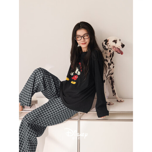 Beiyan couple pajamas for men spring and autumn new style soft cotton long-sleeved trousers Mickey home wear women's large size suit can be worn outside C21058 women's XL size