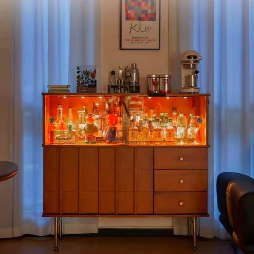 Yusenyi retro solid wood wine cabinet, antique glass cabinet, living room display cabinet, sofa side cabinet, stainless steel tea cabinet, side cabinet, antique pine wood
