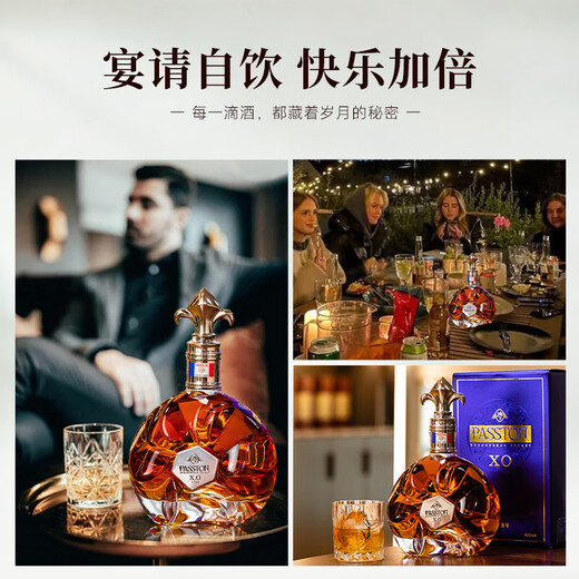 派斯顿法国进口洋酒白兰地XO40°烈酒秘密原酒进口礼盒展示圣诞送礼微醺 1000mL 1瓶 礼盒装