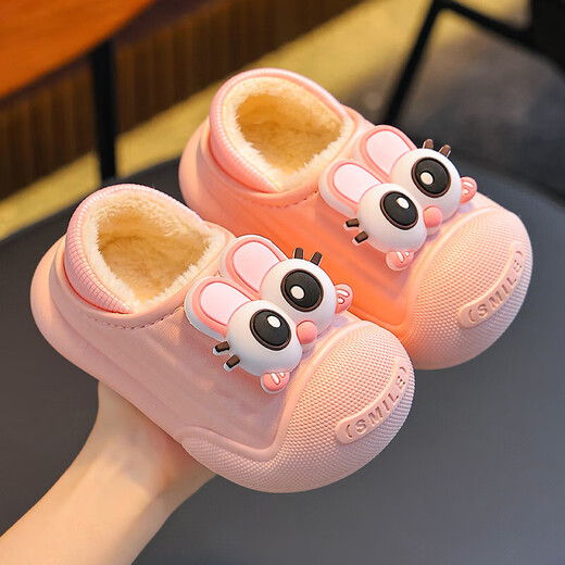 Autumn and winter children's cotton slippers, boys' bags, girls' babies' waterproof parent-child slippers, indoor home warm cotton slippers, sky blue slippers, size 12, 24/25 (shoe inner length 15CM, suitable for feet 14