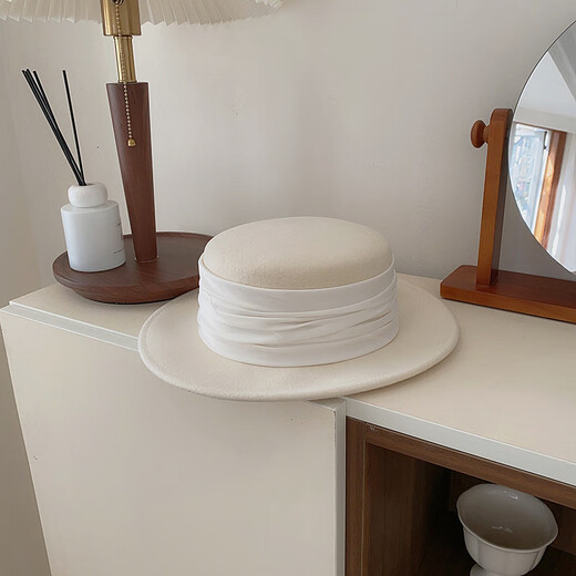 Chenyin New French Retro Hepburn Style Elegant Flat Top Woolen Hat Women's Autumn and Winter British Style Hat Black Hat Black Ribbon S(54-57cm)