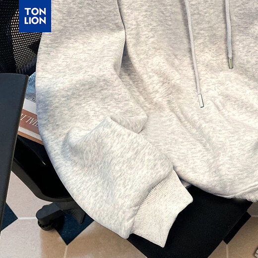 TonLion Men's Hooded Front and Back Printed Plush Cotton Imitation Super Sweatshirt Gray M