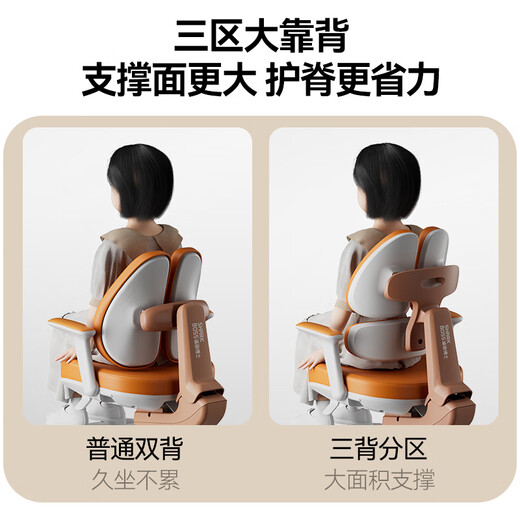 SHARKBOSS Children's Seat Learning Chair Liftable Backrest Reading and Writing Chair Leather Three Backrest + Gravity Backrest + Footrest S6 Love Horse Orange