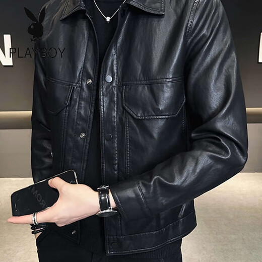 Playboy Motorcycle Leather Men's Jacket 2025 Spring and Autumn New Brown PU Leather Slim Short Retro Men's Clothes Jacket K6618 Coffee Color Regular M 90Jin Jin is equal to 0.5kg -110Jin Jin is equal to 0.5kg