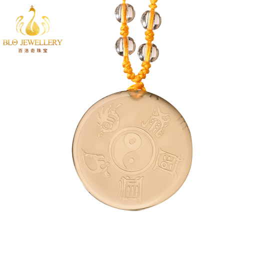 Bailuoqi citrine pendant for men and women, nine-character mantra, true shape map of the five mountains, necklace, Taoist jewelry, peace amulet pendant, white crystal (true shape map of the five mountains) with bead chain
