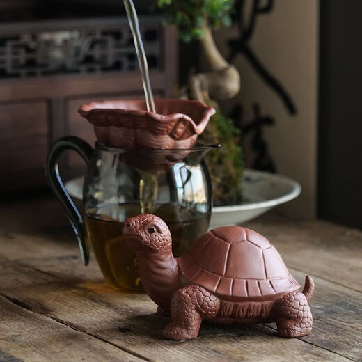 Tea Pet Lucky Turtle Purple Sand Turtle Tea Leak Filter Integrated Desktop Water Separator Ceramic Ornament Style Twenty-Four Treasures (Purple Clay Circle)