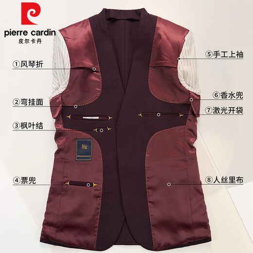 Pierre Cardin brand wool suit for men, business casual, Korean style, slim, large size, professional formal wear, groom and wedding suit, navy blue XL 52