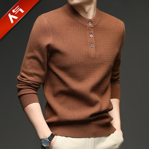 GOLDLION G+ autumn and winter thickened men's long-sleeved sweater sweater warm and comfortable bottoming shirt for young and middle-aged dads Cambridge Brown L 175