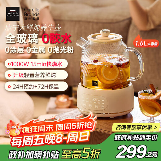 World KitchenAmerican Corning all-glass health kettle thermostatic kettle kettle kettle home multi-functional office tea maker tea kettle electric kettle 1.6L (basic model)