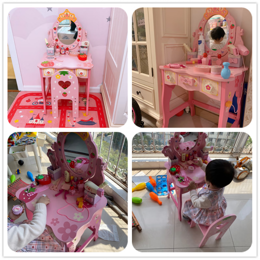 Shantou Lin Village Girls Dressing Table Set Princess Dressing Table Girls Cosmetics Children's Makeup Box Children's Toy Hair Dryer Large Dressing Table + Stool + Hairdressing Cover