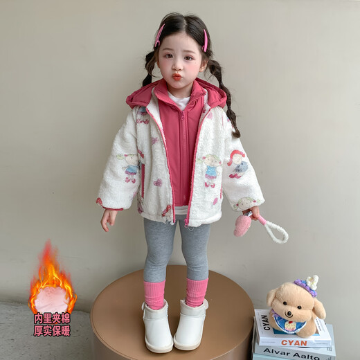 Mädchen-Fleecejacke Winter 2025, neuer, gesteppter, verdickter Wollpullover für Kinder, warmes Winteroberteil für Babys, rosa, gesteppt, verdickt, cm 90