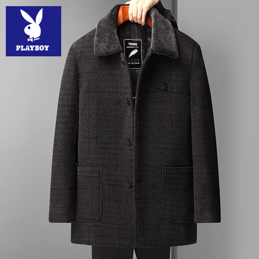 Playboy Dad Winter Jacket Chenille Mid-Length Down Jacket Middle-aged and Elderly Men's Jacket Father's Autumn and Winter Cotton Jacket LX802 Black Gray 2x Thick Velvet Quality Chenille M 170 90-110Jin Jin is equal to 0.5 kg