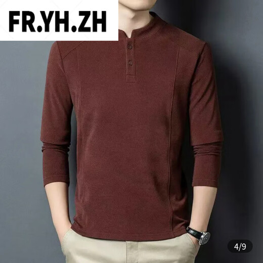 FR.YH.ZH Wansu men's autumn and winter new light luxury double-sided German velvet bottoming shirt men's Henry collar long-sleeved T-shirt stand-up collar sweatshirt black