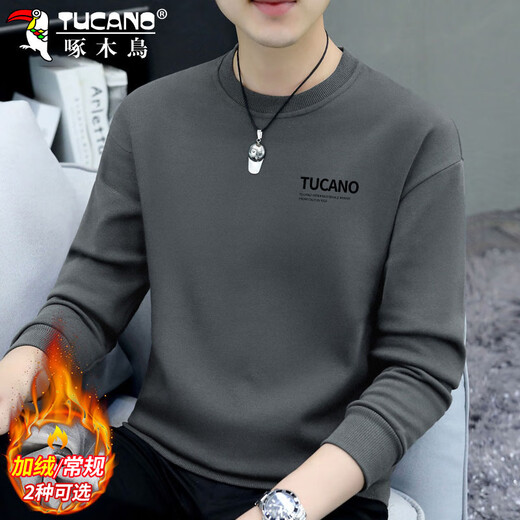 Woodpecker (TUCANO) sweatshirt men's autumn and winter round neck long-sleeved T-shirt bottoming shirt loose casual clothes jacket men's dark night gray XL