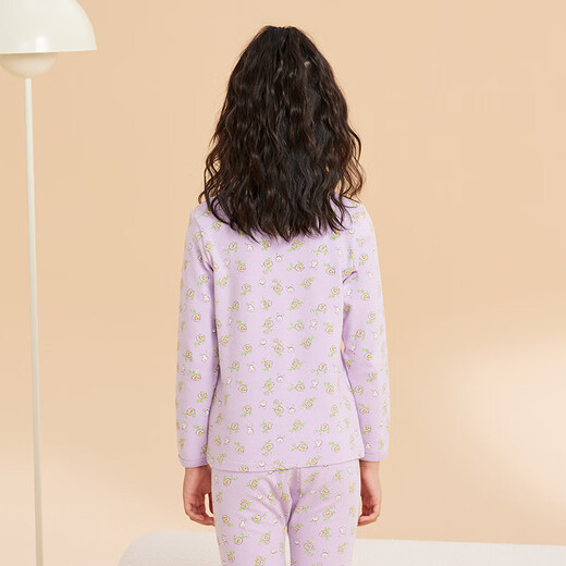 红豆儿童纯棉内衣套装男女童秋衣秋裤秋冬保暖低领棉毛衫M1170浅紫150