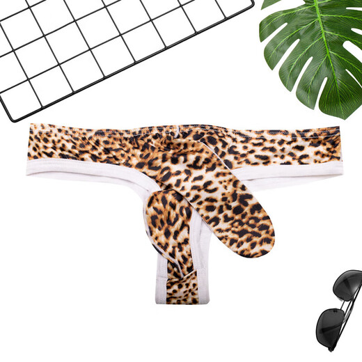Universal Men's Underwear Ice Silk Elephant Trunk Leopard Print Thong Sexy, Comfortable, Big Butt, Bullet Separated Pants, Leopard Print Color XXL
