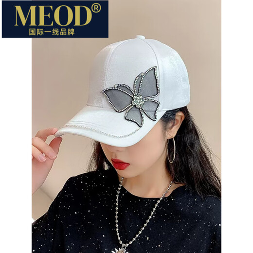 MEOD international first-line brand baseball cap women's summer fashion trend Internet celebrity model diamond bow sunshade peaked cap versatile spring white adjustable