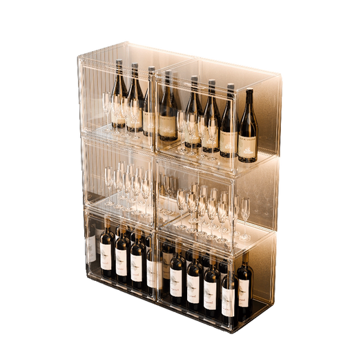 Yusenyi wine cabinet display cabinet home with glass cabinet living room wall cabinet storage cabinet second generation six-sided hard acrylic board 3 compartments with lights single door