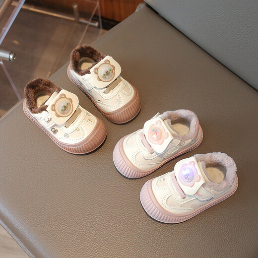 Terranis Yangma recommended baby toddler shoes for boys and girls in winter, velvet soft sole functional shoes, non-slip, flashing, thick and warm, pink 16_inner length 12cm