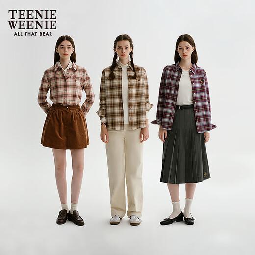 Teenie Weenie Bear Cartoon Plaid Shirt Women's 2025 Winter New Women's Shirt Pink 160/S